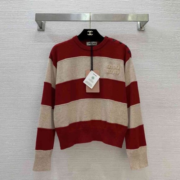 Miu Miu Sweaters - Miu Miu Red and Cream Striped Sweater
